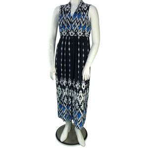 Chicos Womens Size 1 US 8 Dress Maxi Sleeveless Ikat Stretch Blue